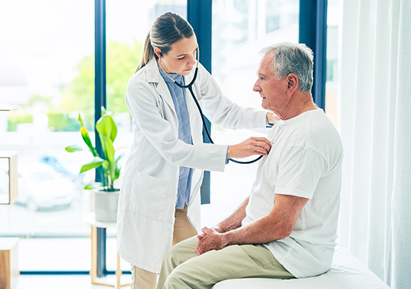 A 55 year old man is getting his heart and lungs checked by his doctor